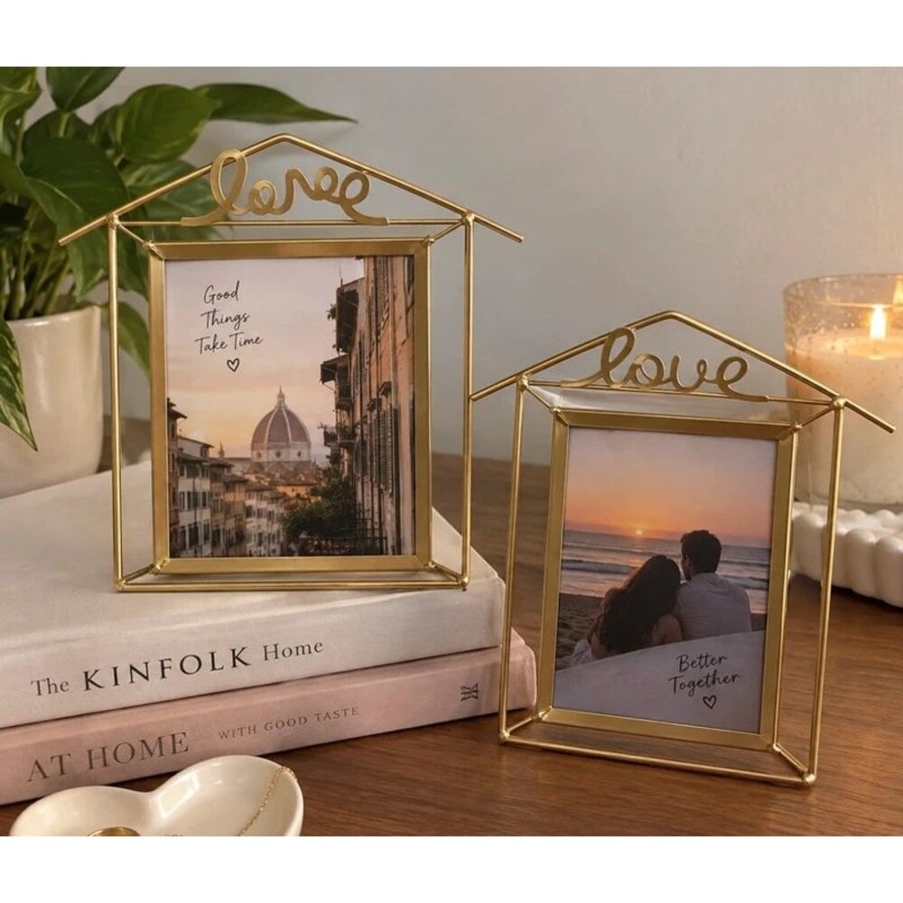 Set of 2 Gold LOVE Photo Frames Romantic Wedding Engagement Anniversary Decor